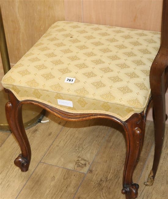 A Victorian upholstered mahogany cabriole leg stool, H.48cm